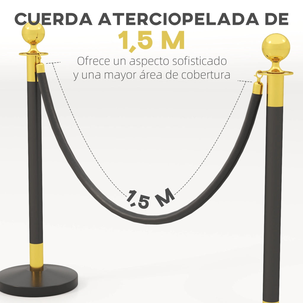 Palo Separatore con Corda Velluto Nero ¨C Xylo ¨C Acciaio Inox Base Riempibile 96cm Set 2pz