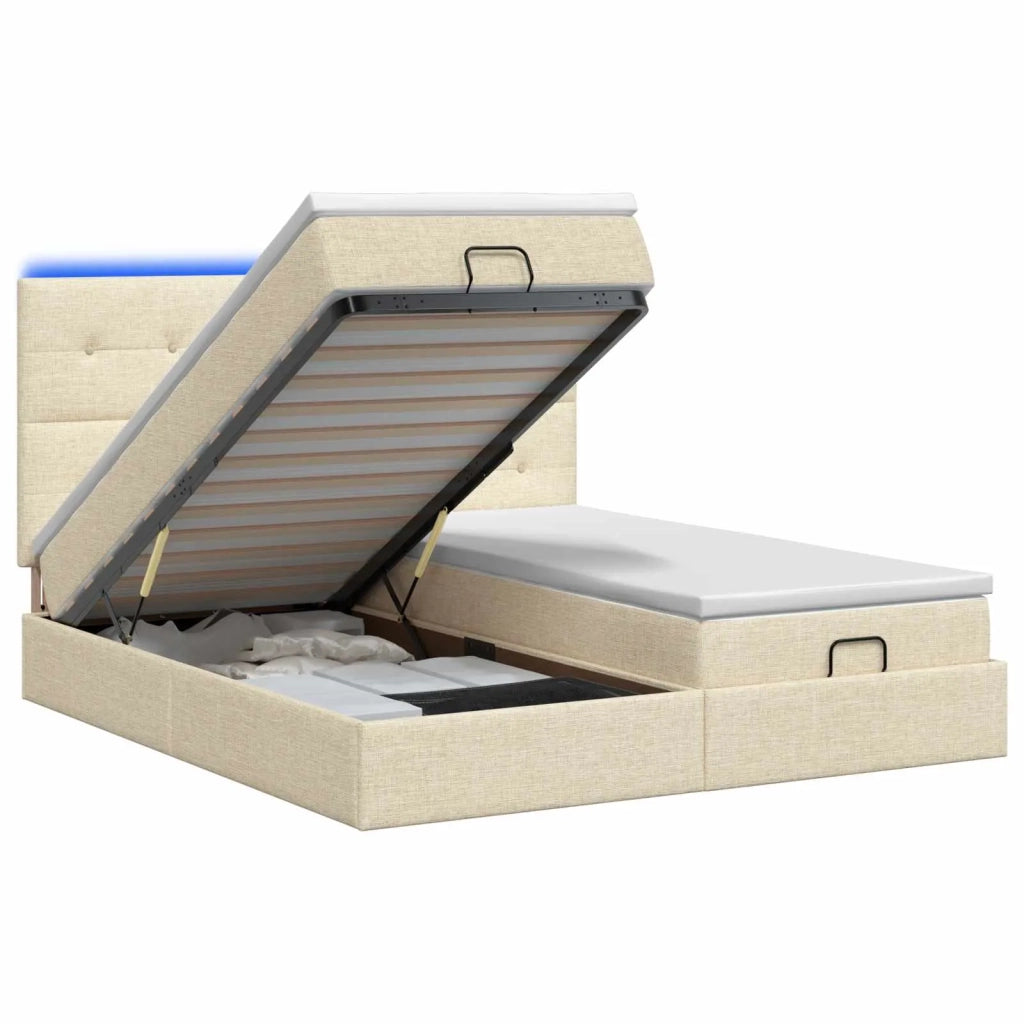 Letto Ottomano con Materasso e LED Crema 180 x 200 cm Tessuto 3458442