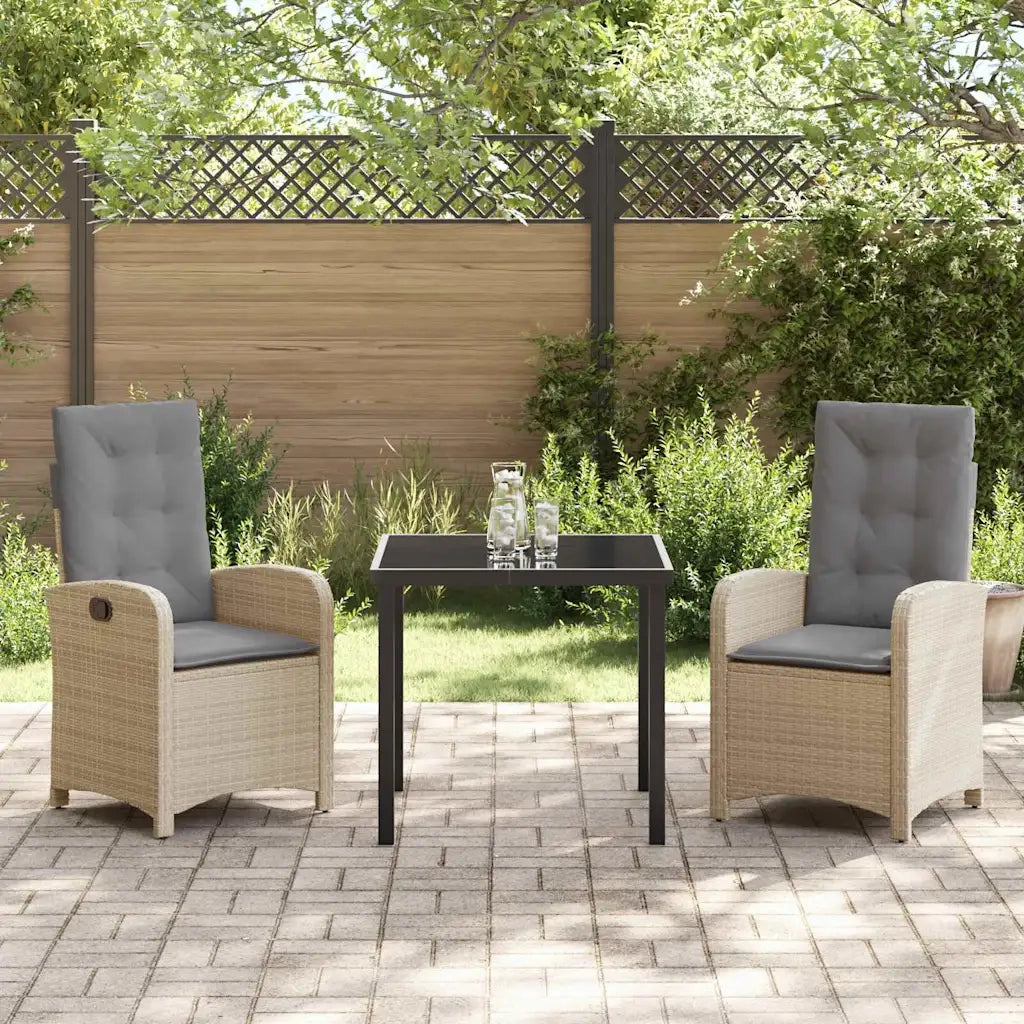 Set da Pranzo per Giardino con cuscino 3 pcs Beige polyrattan