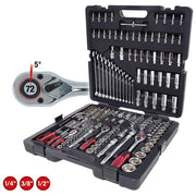 KS Tools 918.0216 CHROMEplus Set di chiavi a bussola 216 pezzi con cricco 72 denti in acciaio al cromo vanadio colore Nero