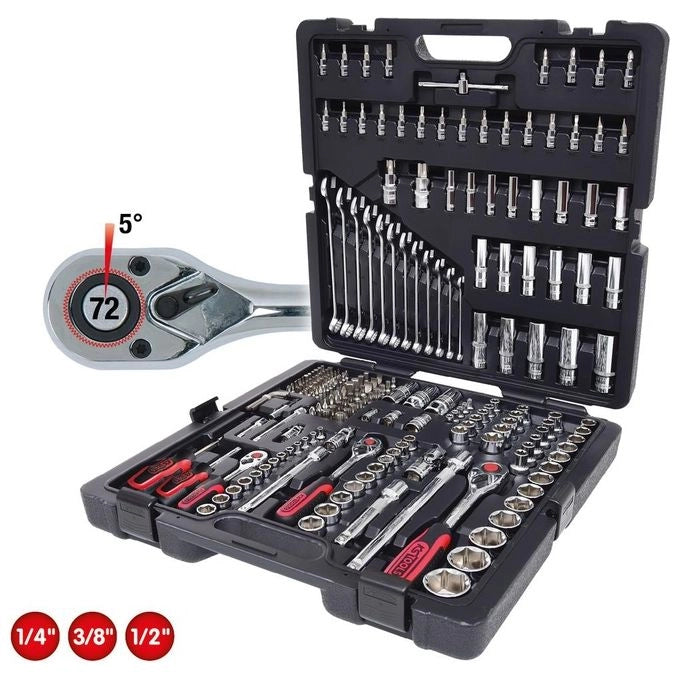 KS Tools 918.0216 CHROMEplus Set di chiavi a bussola 216 pezzi con cricco 72 denti in acciaio al cromo vanadio colore Nero