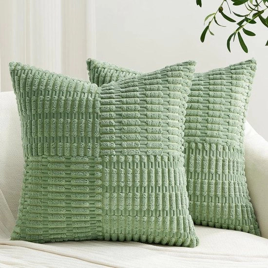 Set di cuscini a corduroy da 2 pezzi - cuscini decorativi boho - 40 x 40 cm - verde salvia