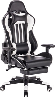 Sedia da Gioco Luxe - Con Supporto per Piedi - Strisce Bianche - Sedia da Gioco - Regolabile in Altezza - Sedia - Sedia Ergonomica per Ufficio - Sedia - Pelle Finta