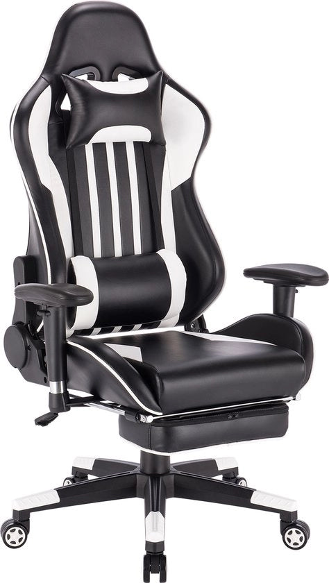 Sedia da Gioco Luxe - Con Supporto per Piedi - Strisce Bianche - Sedia da Gioco - Regolabile in Altezza - Sedia - Sedia Ergonomica per Ufficio - Sedia - Pelle Finta