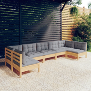Set Divani da Giardino 7 pz con Cuscini Grigi Massello di Pino cod mxl 39279