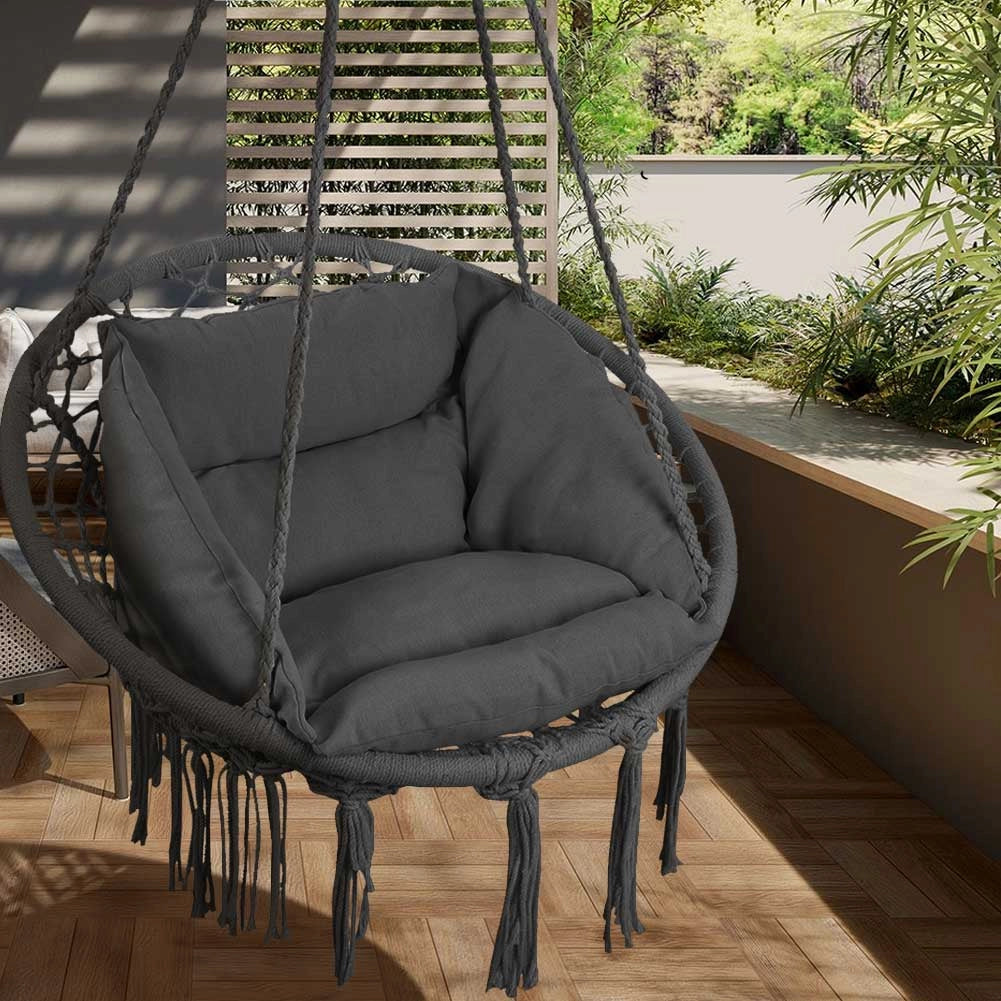 Poltrona Sospesa Giardino Tessuto Sedia Dondolo Pensile Amaca con Cuscino Grigio