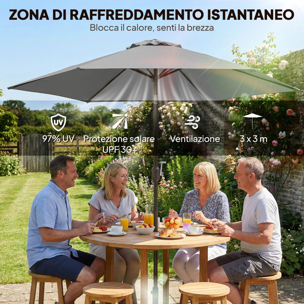 Ombrellone da Giardino Inclinabile 3x3 m ¨C Zephmum ¨C Grigio Metallo Poliestere