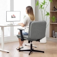 Sedia da ufficio con braccioli reclinabili, in tessuto effetto lino, regolabile in altezza, con base in acciaio, Grigio