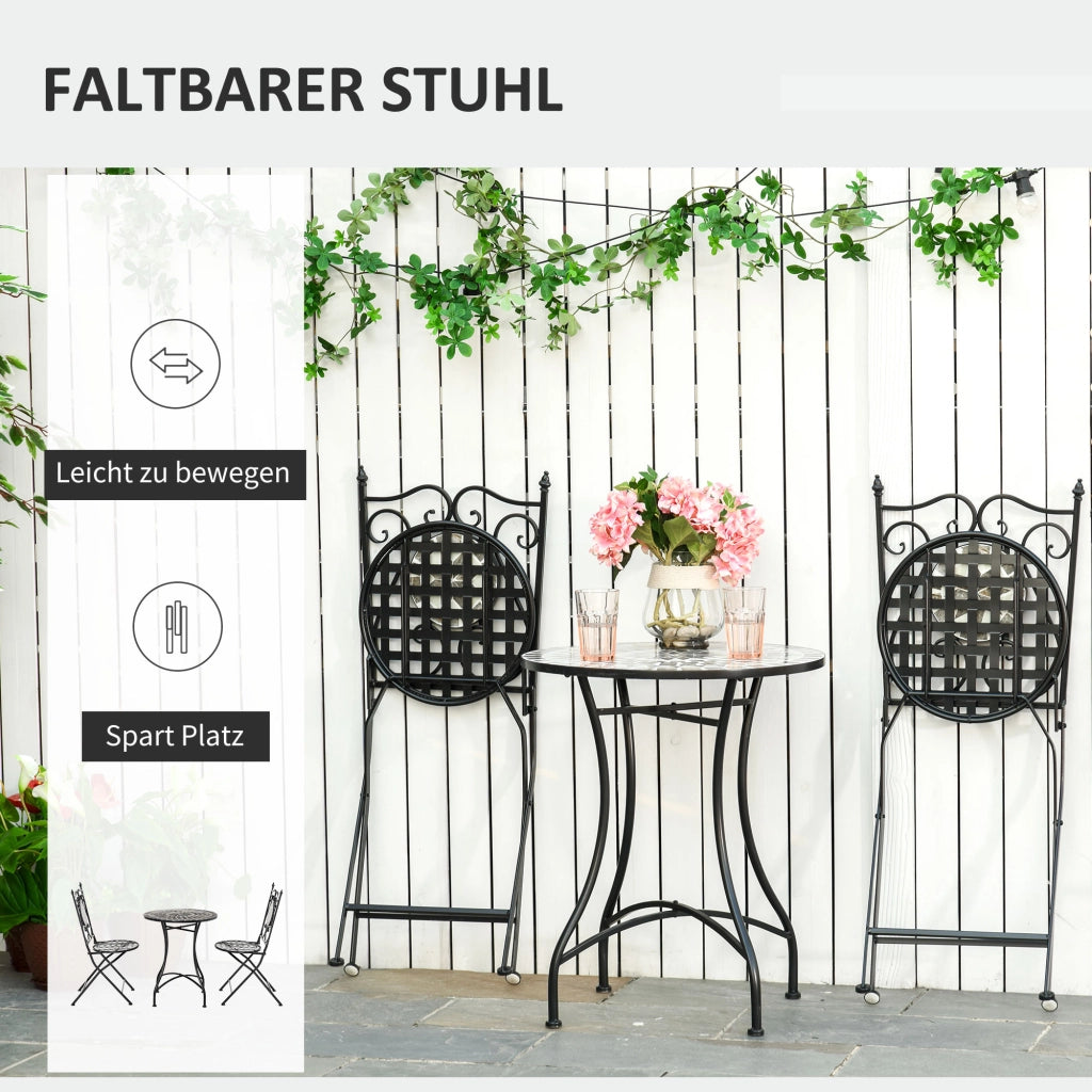Set da giardino 2 persone ¨C zephmum ¨C tavolo mosaico + sedie pieghevoli metallo multicolore