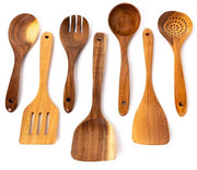 Set di accessori da cucina da 7 pezzi - Resistente al calore - Legno di acacia - Sostenibile - Leggero - Ideale come regalo per gli appassionati di cucina - Utensili da cucina