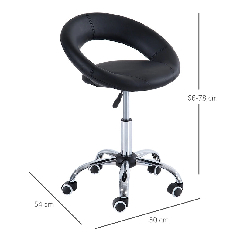 Sgabello girevole regolabile in altezza con ruote e schienale ergonomico in PU nero per saloni e studi medici