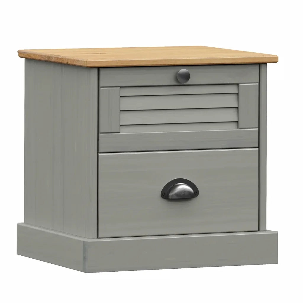 Comodino VIGO Grigio 42x35x42 cm in Legno Massello di Pino 353159