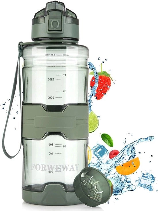 Sport Waterfles 1,5L - Grande borraccia in Tritan BPA-free e impermeabile per sport fitness bicicletta outdoor camminata yoga palestra (Verde)