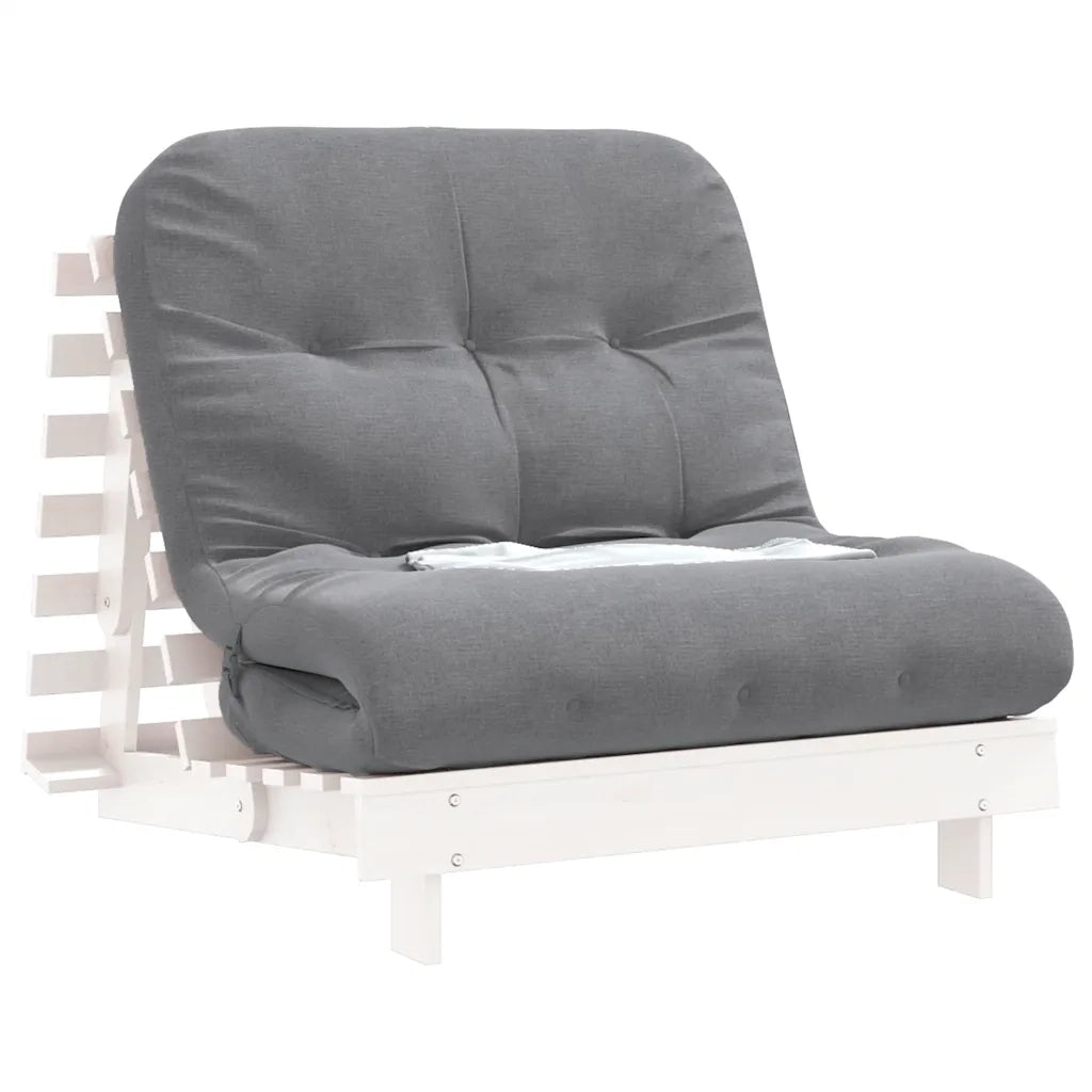 Divano Letto Futon con Materasso Bianco 90x206x11cm Legno Pino 846762
