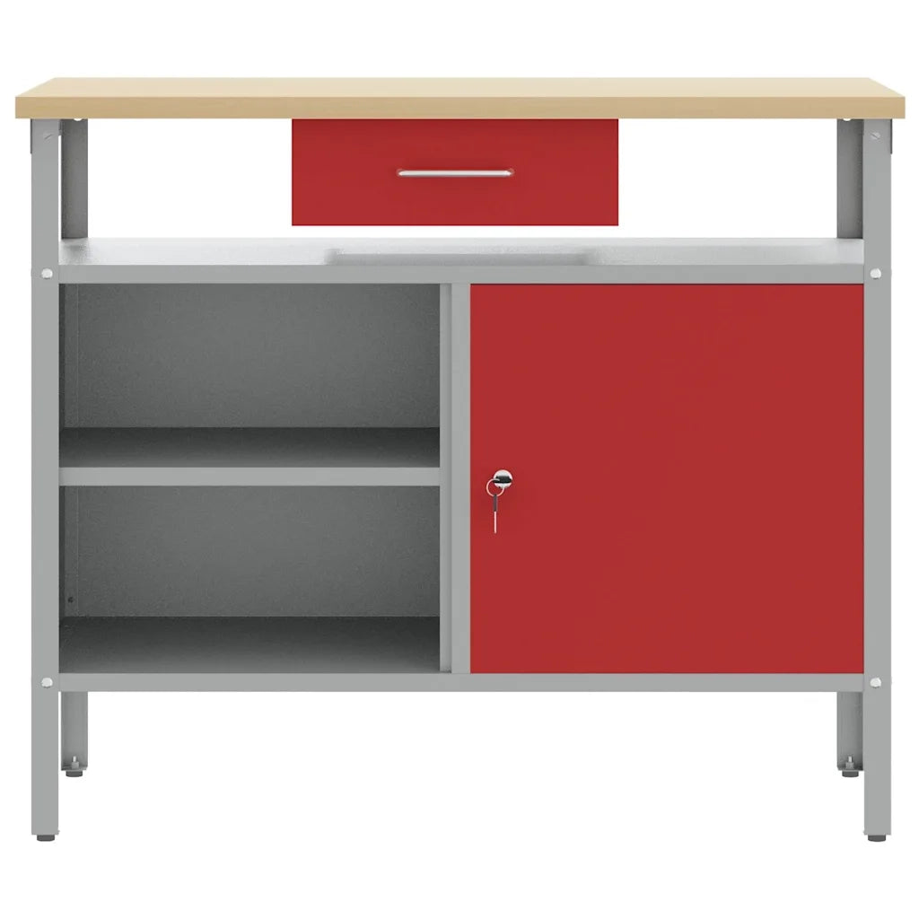 Banco da lavoro con cassetto Rosso e Grigio 100 x 55 x 85 cm 4103459