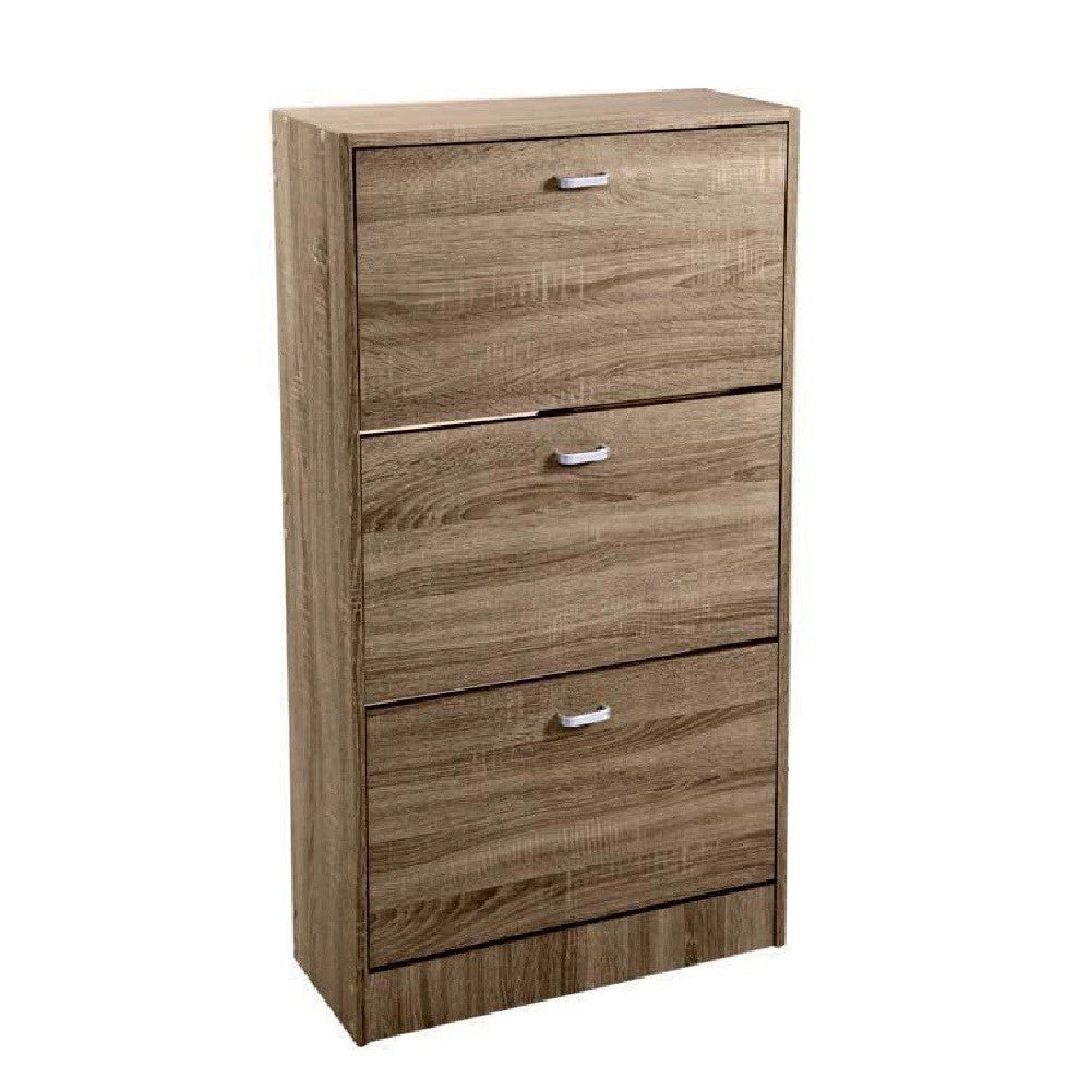 Trade Shop - Scarpiera 3 Ante Salvaspazio Slim Porta Scarpe Ingresso Noce 115x63x24cm 827631 -