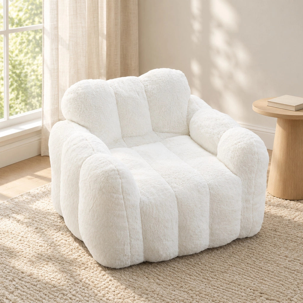 Poltrona sacco a forma di loto in peluche bianco HAVRYA