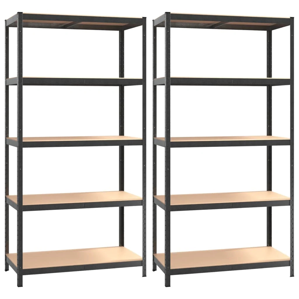Scaffale a 5 ripiani set da 2 acciaio e legno ingegnerizzato grigio 02_0045718