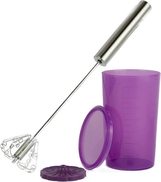 Quirl per la preparazione del latte, miscelatore manuale, miscelatore per cucina, con manico di acciaio inossidabile, con misurino in silicone da 200 ml, con paio di accessori
