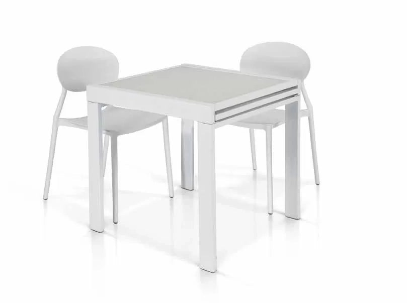 Tavolo allungabile vetro bianco base metallo bianco misura 90x90 h.75