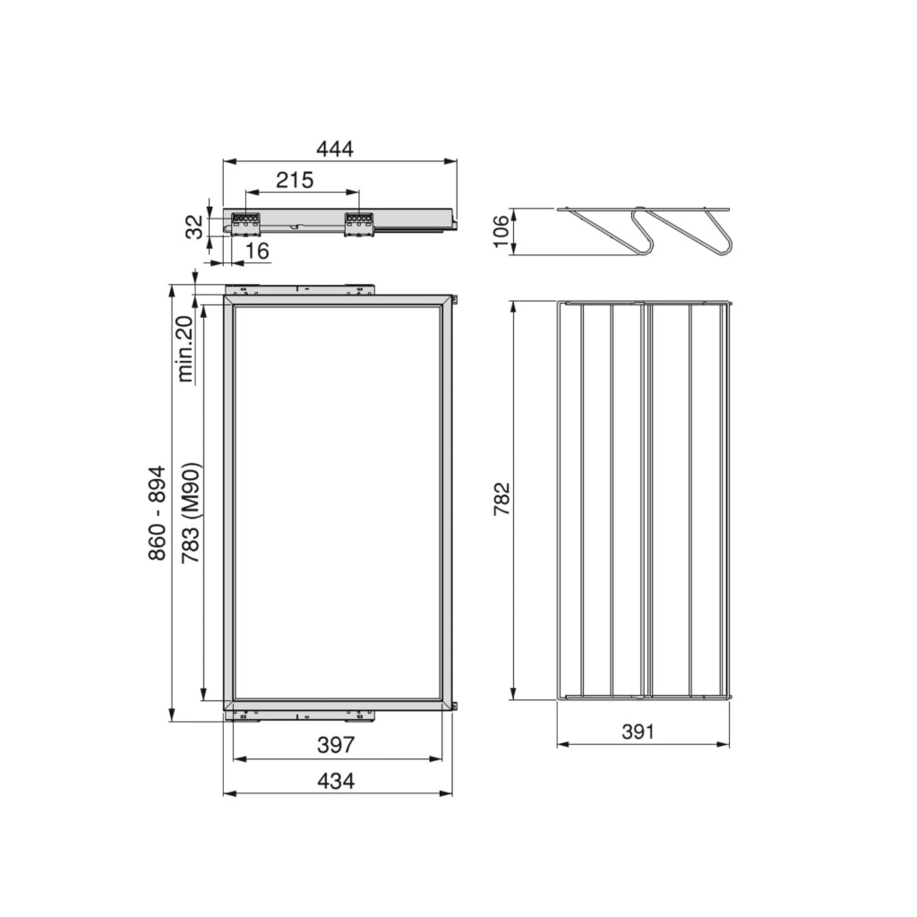 Kit Cassetto Portascarpe e Telaio per Armadio 900 mm in Alluminio e Plastica Emuca Nero