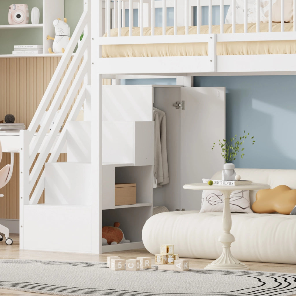 LETTO A CASTELLO multifunzionale 90 x 200 cm bianco con armadio e ripiani