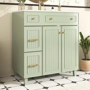 Mobile sottolavabo con lavabo in ceramica e più cassetti, per bagno, in MDF laccato verde 81,7 cm