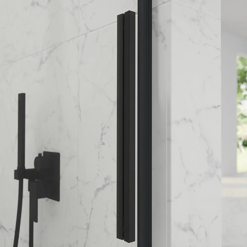 Porta doccia 150cm apertura scorrevole profili nero opaco vetro 8mm trasparente h195 | Creta