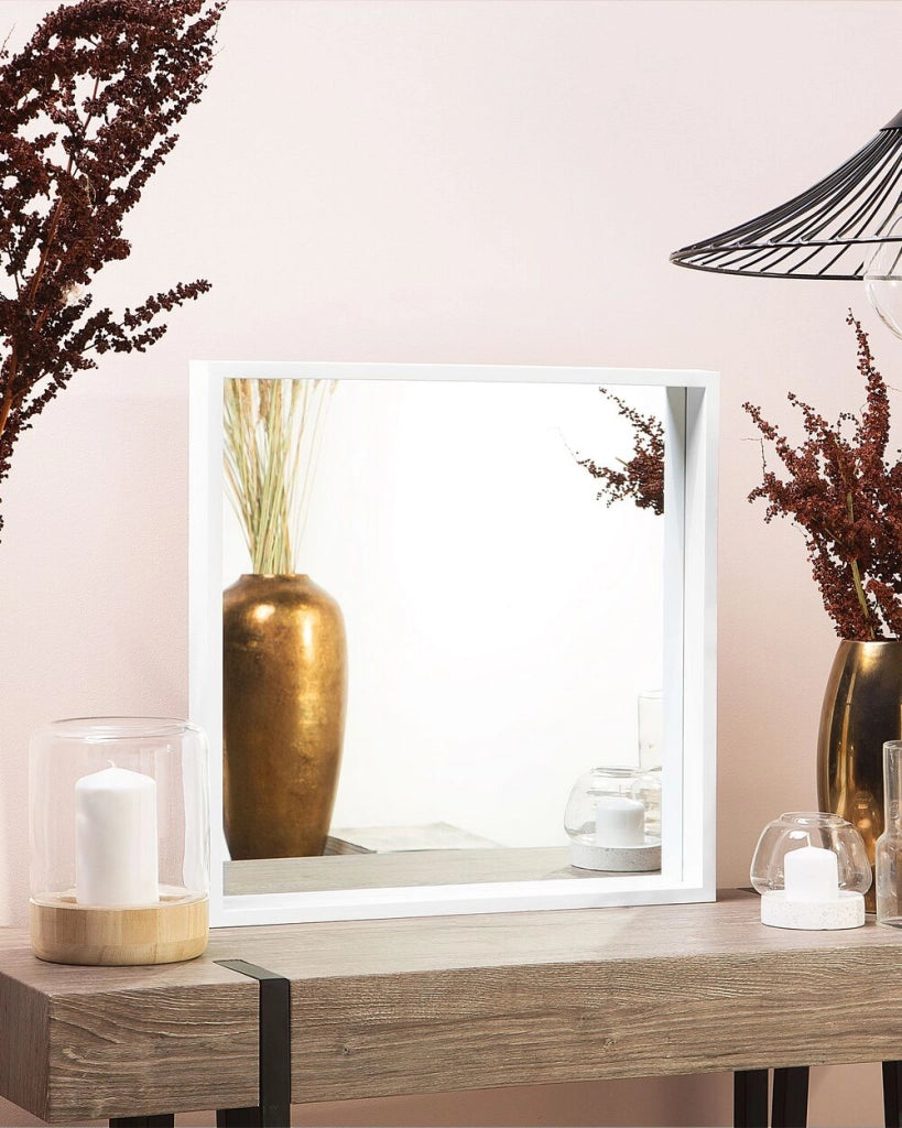 Specchio da parete bianco con cornice sintetica 50 x 50 cm quadrato da appendere alla parete