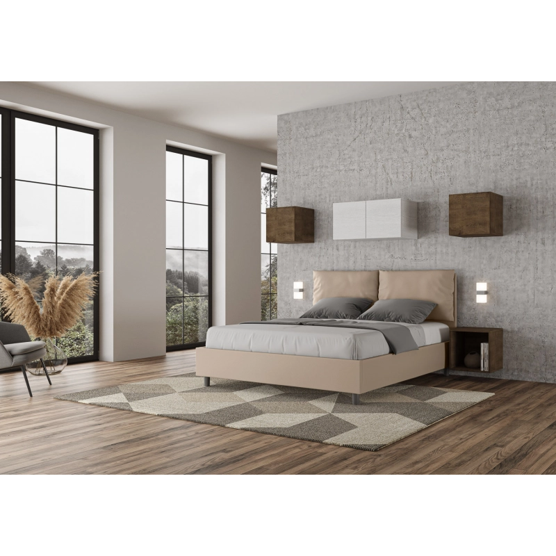 Letto imbottito Matrimoniale 160x190 cm Antea - Similpelle,Senza rete,Tortora