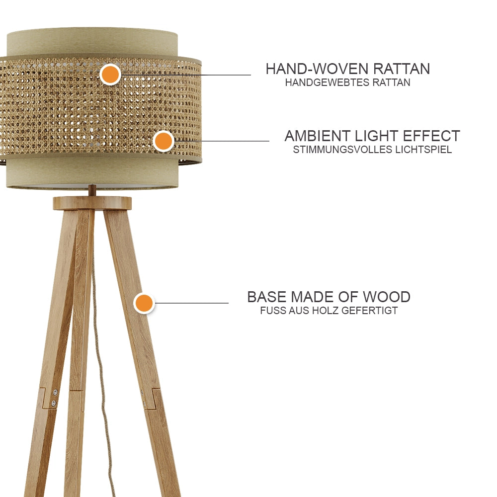 Vicco Lampada da terra Rattan/crema 45 x 142 cm