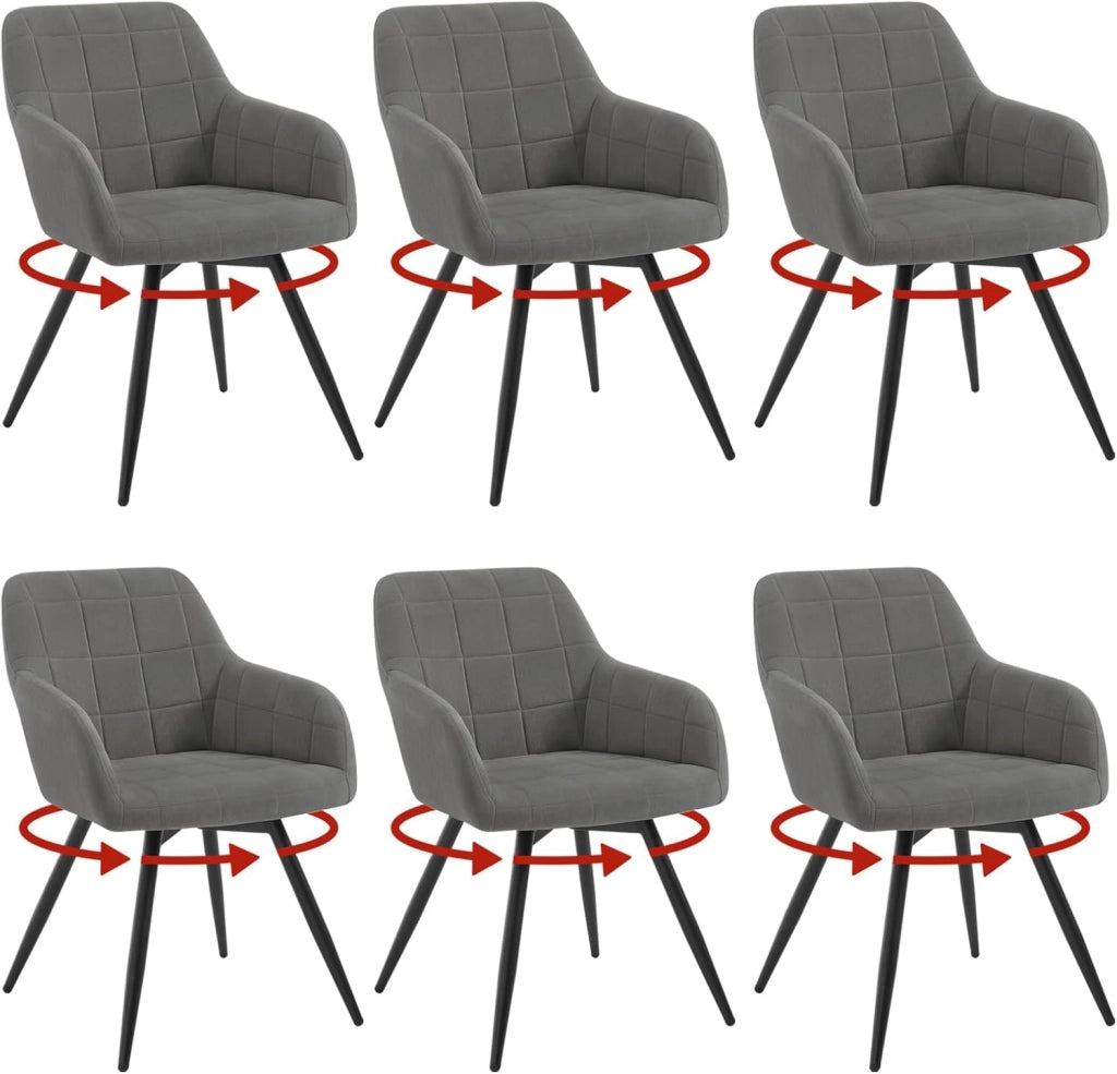 Set di 6 Sedie da Pranzo Girevoli, Sedie da Cucina Ergonomiche Imbottite in Velluto con Gambe in Metallo, Poltrone per Salotto, Ufficio, Camera da Letto, Balcone, Nero, EZS85sz-6