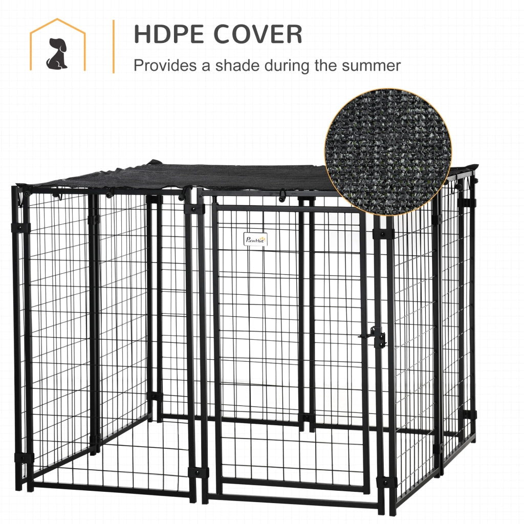 EasyComfort Recinto per Cani Pieghevole con Copertura, 8 Pannelli con Porta Bloccabile, 141x141x113cm, Nero