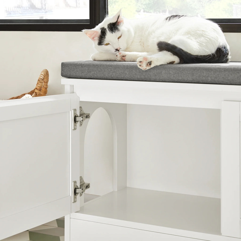 Cuccia Per Gatti Con Ciotola Per Gatti In Acciaio Inossidabile Panca Con Seduta Casetta Per Gatti Bianco 90x36x44cm FSR136-W SoBuy