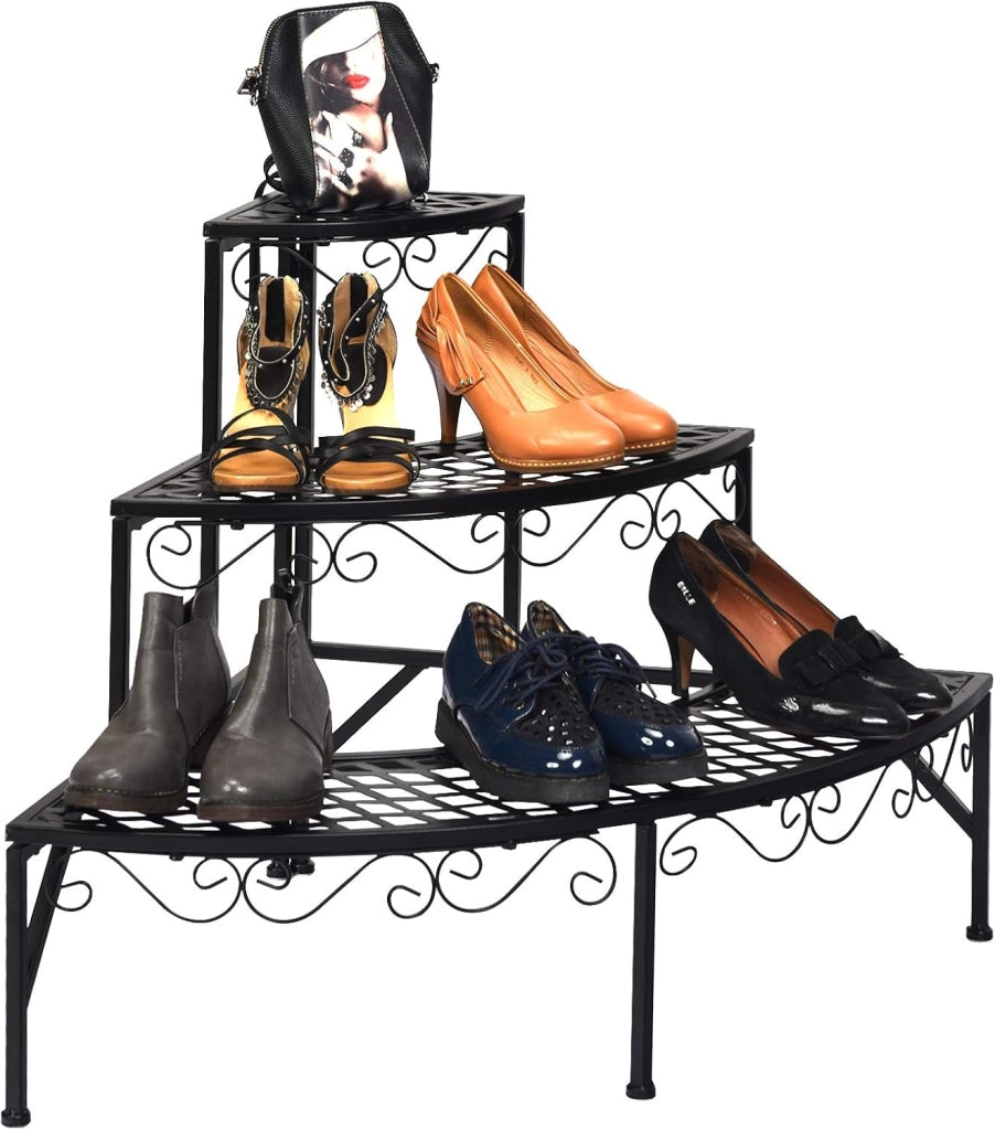 Scaffale Portafiori a 3 Ripiani, Porta Piante da Esterno e Interno a Scala, Scaffale Porta Vasi di Metallo per Balcone, Soggiorno e Giardino, 59 x 59 x 61 cm