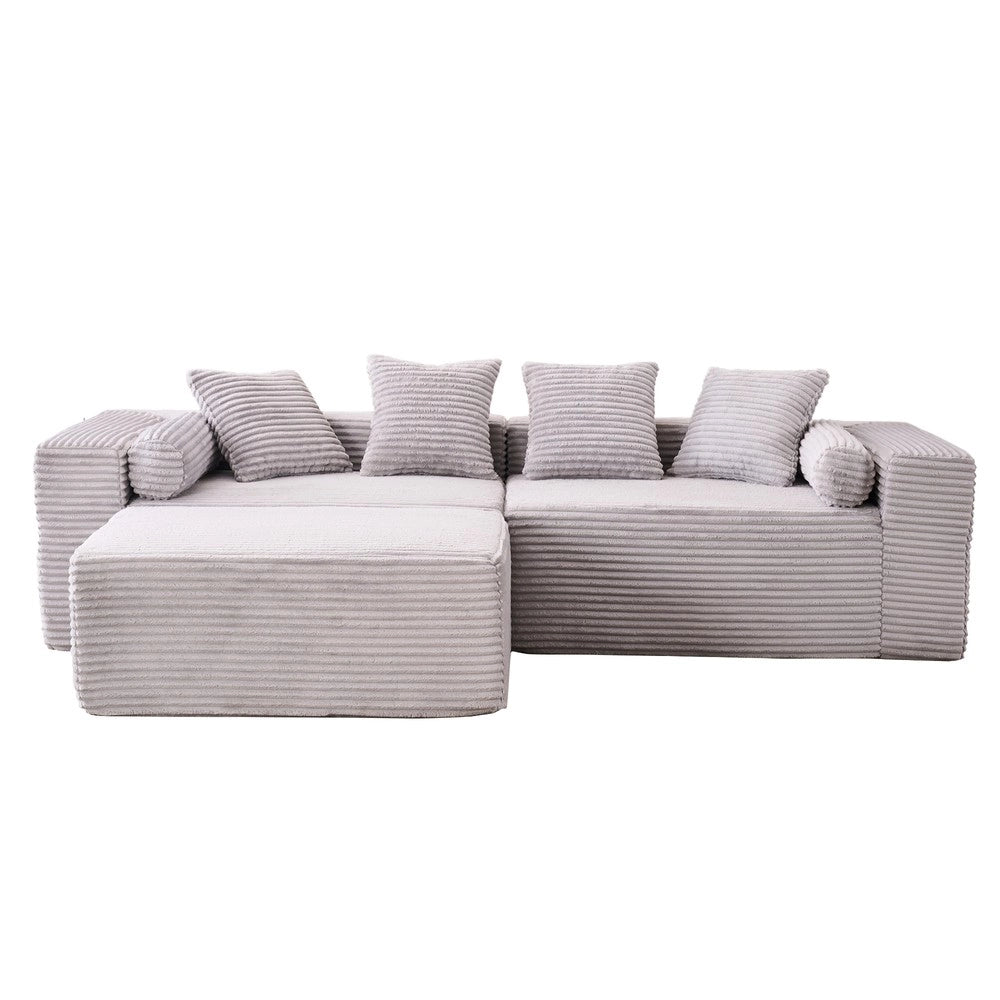 Divano angolare con chaise longue ¨C Minimal ¨C grigio tessuto chenille 3 posti