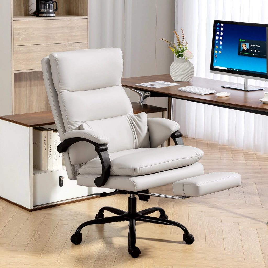 Sedia da ufficio regolabile in altezza con supporto lombare, braccioli e poggiapiedi ¨C zephmum ¨C similpelle grigio chiaro