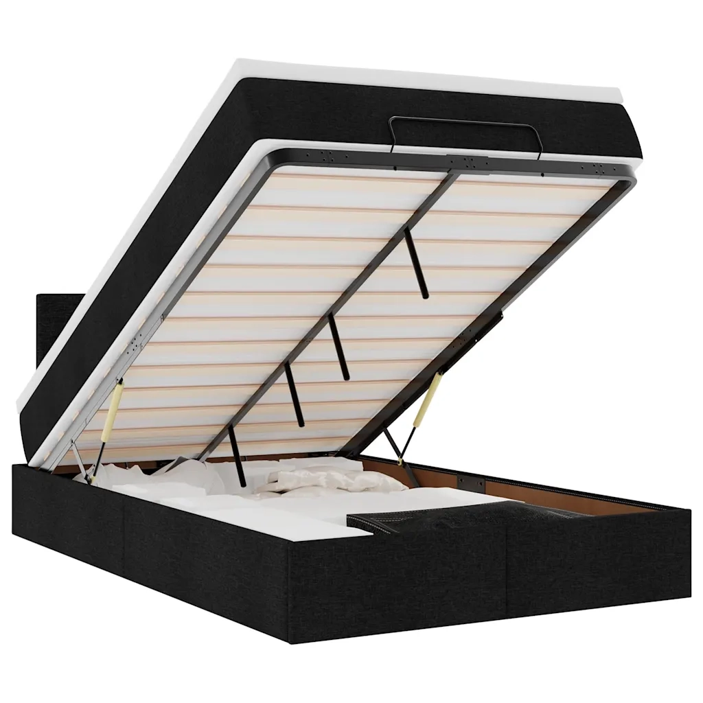 Pouf Letto con Materasso e LED Nero 120x190 cm in Tessuto