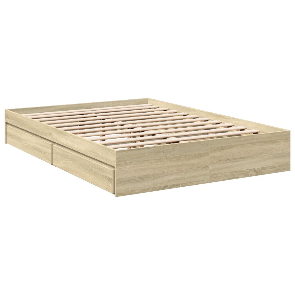 Letto matrimoniale | Letto per adulti | Giroletto Cassetti Rovere Sonoma 135x190 cm Legno Multistrato