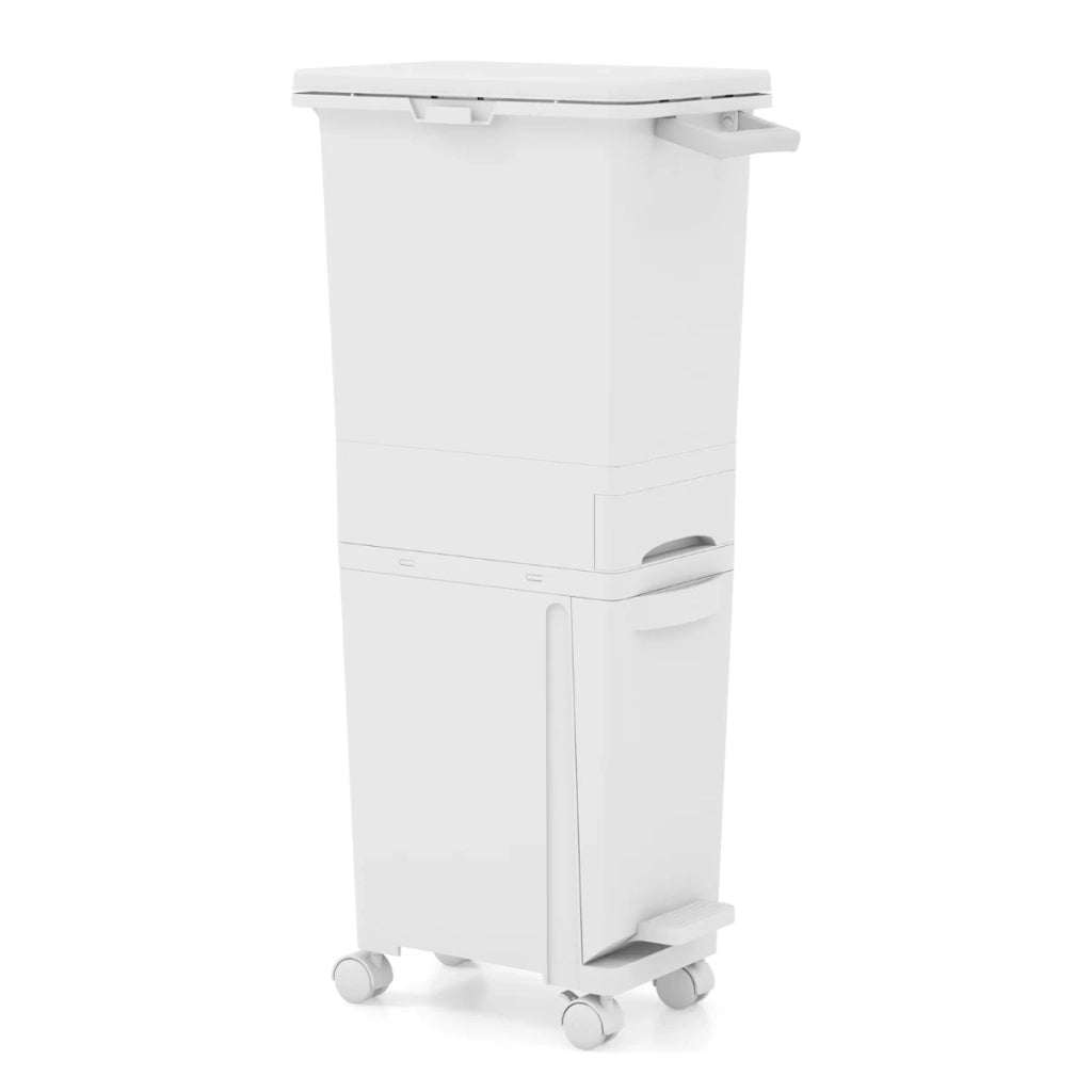 Pattumiera basculante 40 x 26 x 84 cm con 3 scomparti facile da spostare design moderno bianco PP 20_0018356