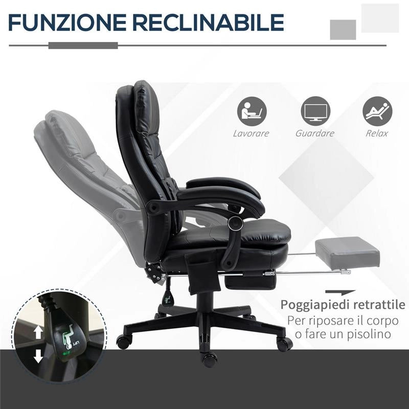 SEDIA DA UFFICIO MASSAGGIANTE IN SIMILPELLE CON PRESA USB 64 X69X107-115CM NERO