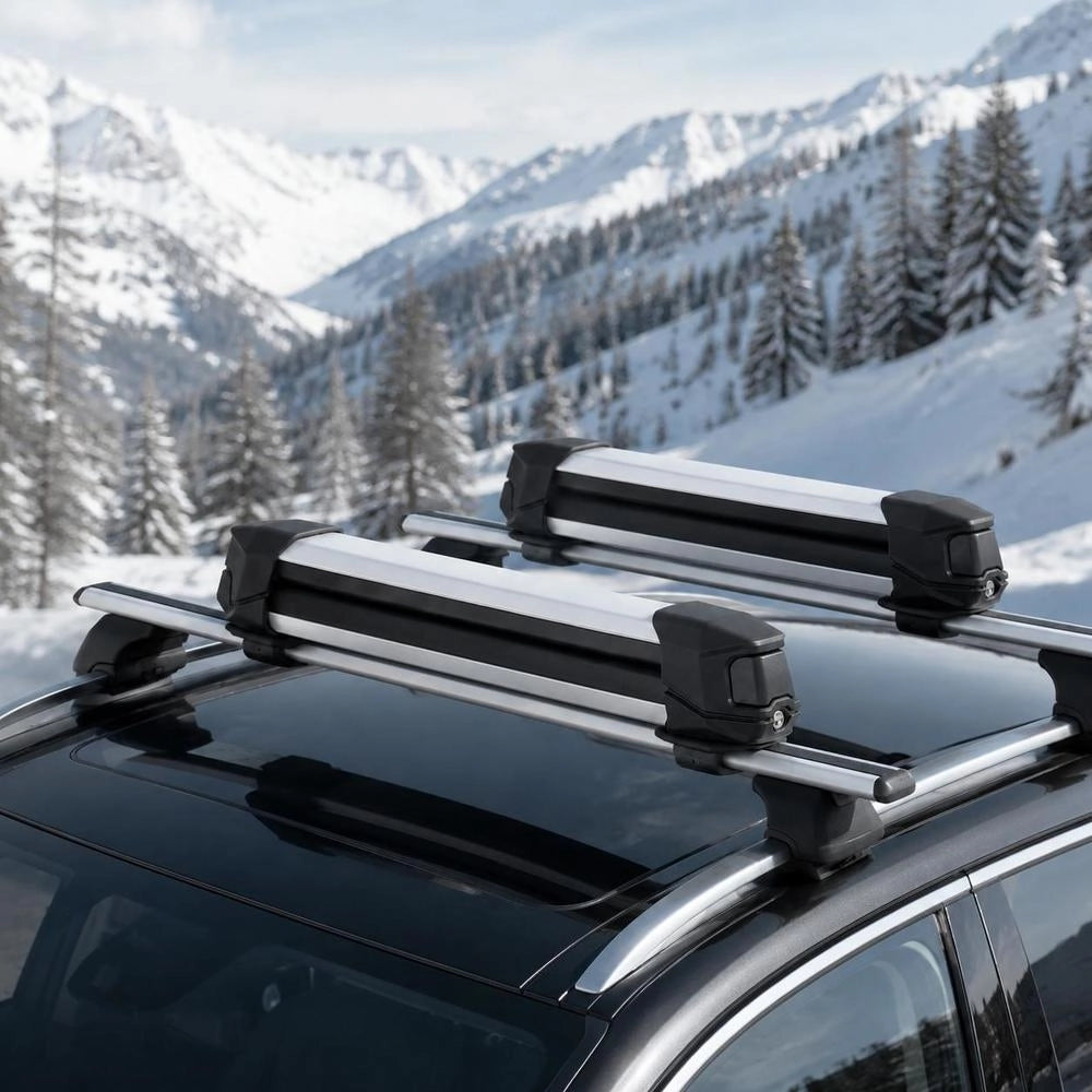 Skiboard/snowboard Roof Rack For Up To 4 Pairs Of Skis / 2 Snowboards, 2 X Lockable Ski Roof Racks With Rubber Padding, Ski Holder Carrier For Most Crossbars (465 Mm Loading Width)