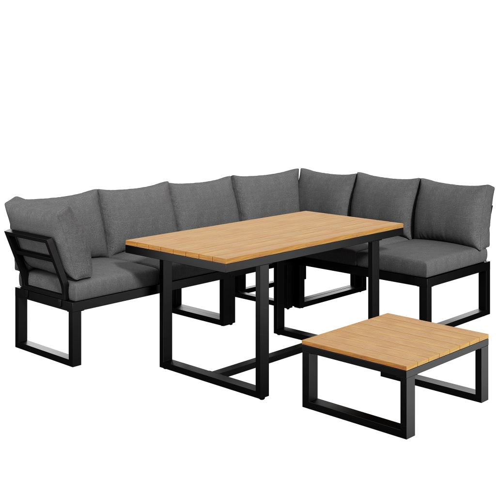 Set Giardino 6 Pezzi con Tavolo e Tavolino ¨C MINIMAL ¨C Polyrattan Grigio, Acciaio