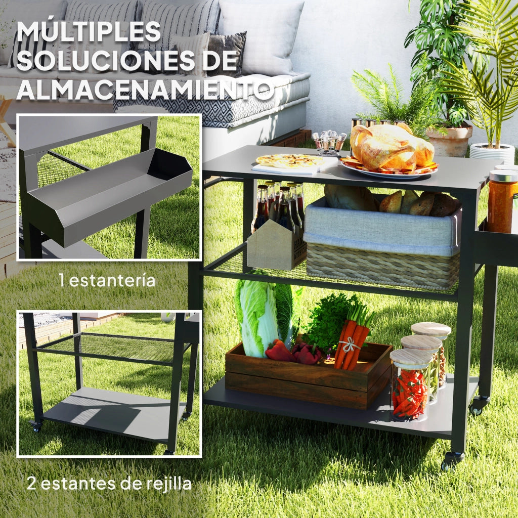 Carrello Servizio Barbecue con Piano e Ruote ¨C zephmum ¨C Grigio 105x50x79 cm
