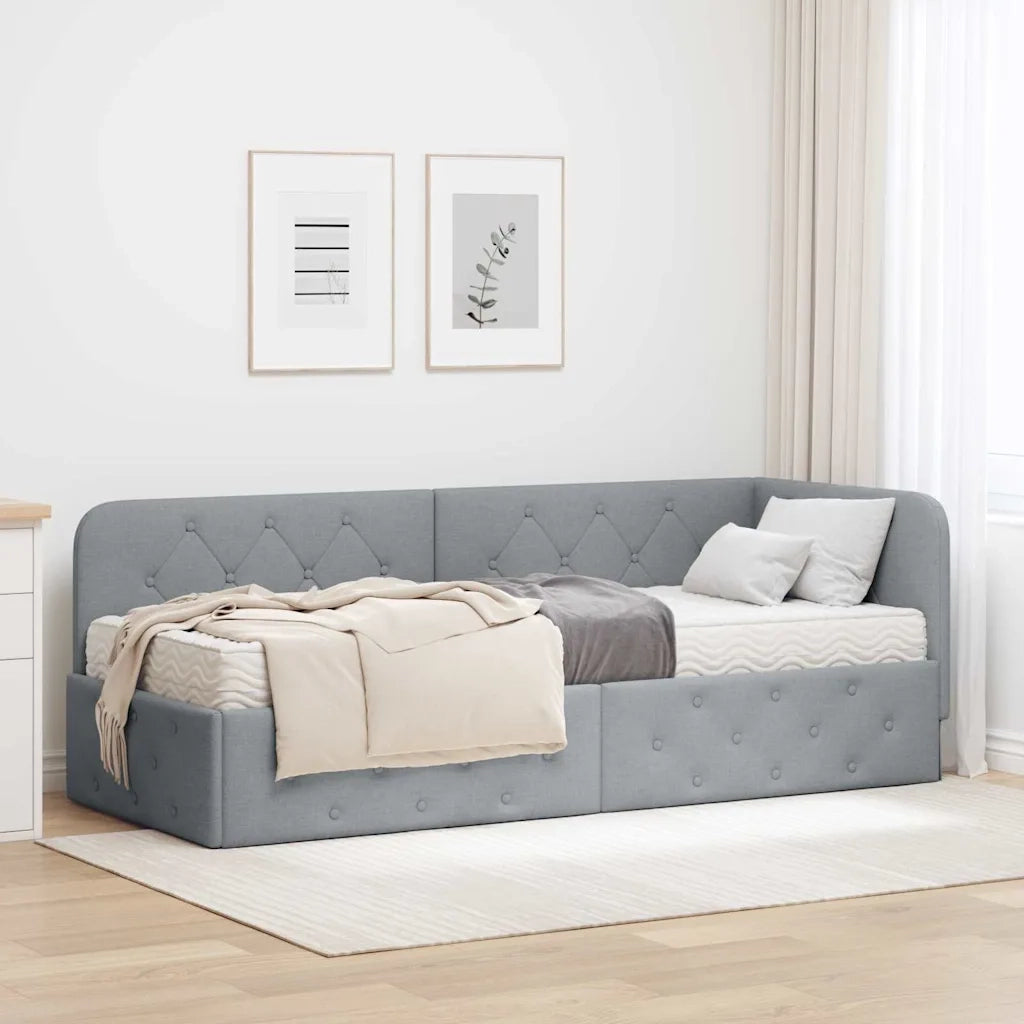 Cornice del letto ad angolo Grigio chiaro 80 x 200 cm Tessuto 3394029