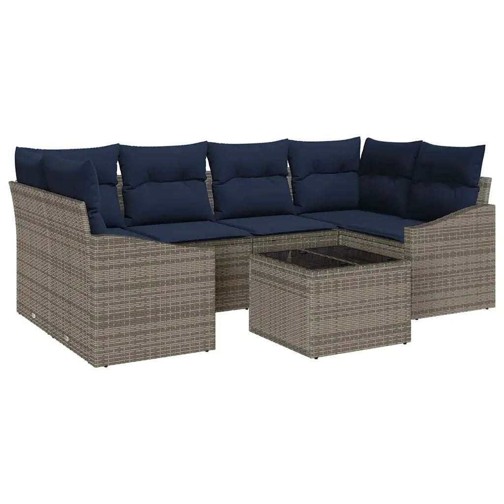 Set di divani con cuscino 7 pcs Grigio e Blu Navy polyrattan
