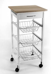 CARRELLO PORTA FRUTTA IN LEGNO 37 X 37 X 76 CM BIANCO E ROVERE SBIANCATO