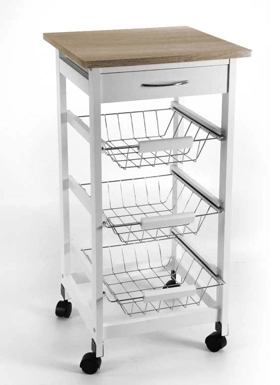 CARRELLO PORTA FRUTTA IN LEGNO 37 X 37 X 76 CM BIANCO E ROVERE SBIANCATO