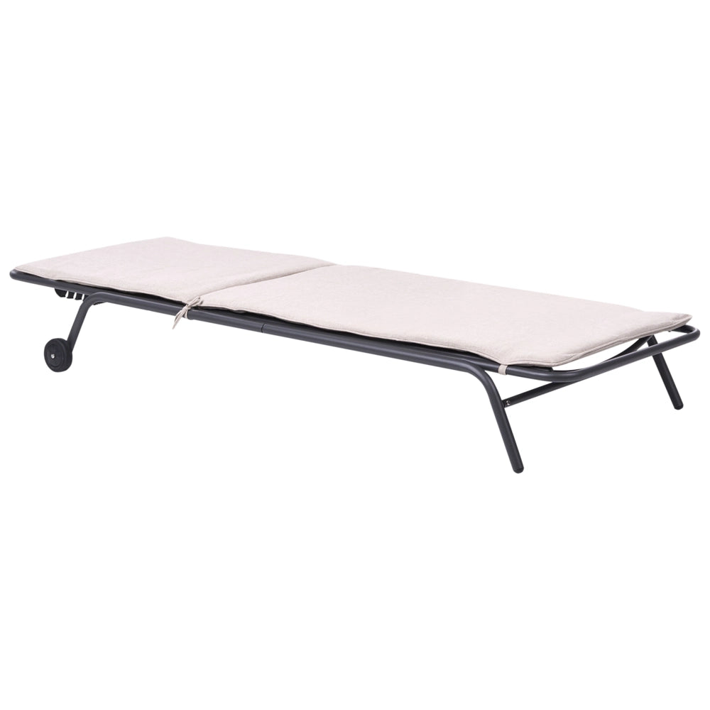 Sdraio da giardino beige con telaio in acciaio e tessuto olefinico resistente alle intemperie reclinabile moderna