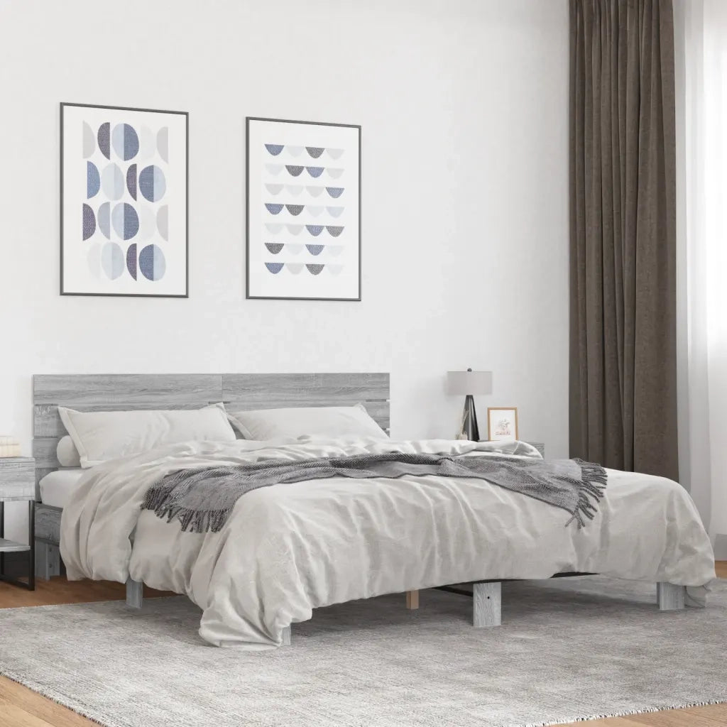 Letto matrimoniale | Letto per adulti | Giroletto Grigio Sonoma 200x200 cm in Legno Multistrato Metallo